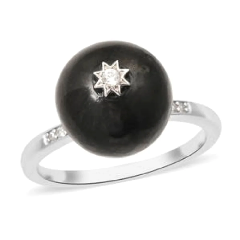 Elite Shungite Zircon Pearl Ring Sterling Silver